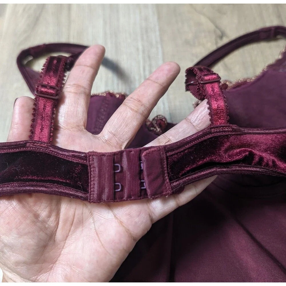 Vintage Y2K Victoria’s Secret 34B Velvet Bodysuit Burgundy Gold Underwire Thong
